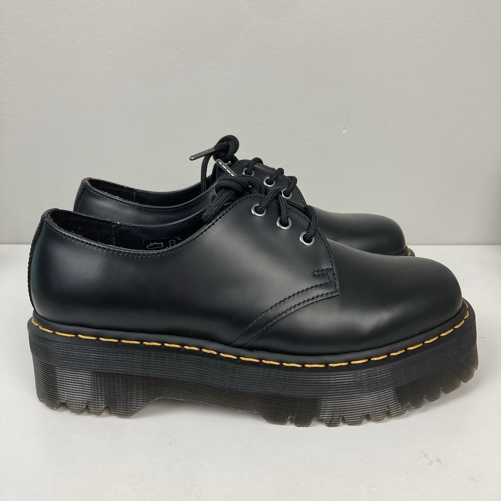 Dr. Martens 1461 Quad Black Polished Smooth Leather Platform Shoes size 10 W 9 M